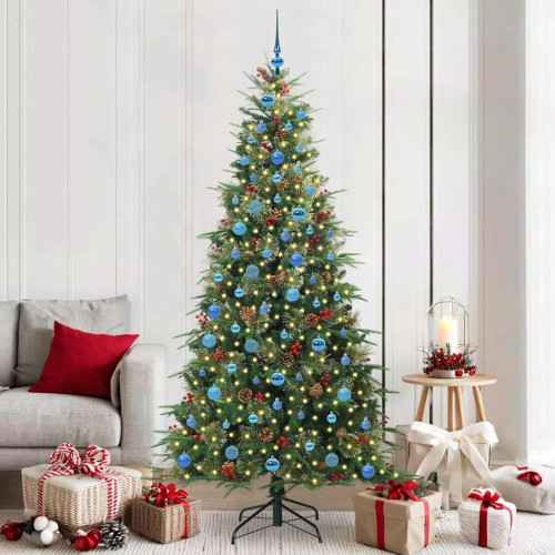 vidaXL Plast Hingad Julgran med 300 LED-lampor Grön 210 cm PE och PVC