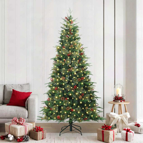 vidaXL Plast Hingad Julgran med 300 LED-lampor Grön 240 cm PE och PVC