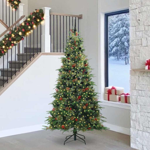 vidaXL Plast Hingad Julgran med 300 LED-lampor Grön 240 cm PE och PVC