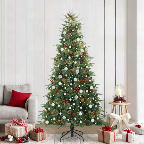 vidaXL Plast Hingad Julgran med 300 LED-lampor Grön 240 cm PE och PVC