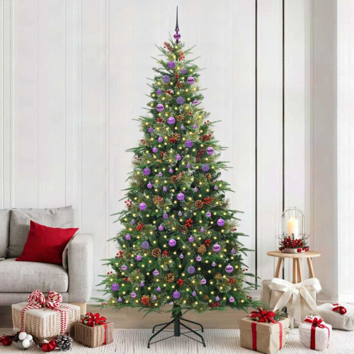 vidaXL Plast Hingad Julgran med 300 LED-lampor Grön 240 cm PE och PVC