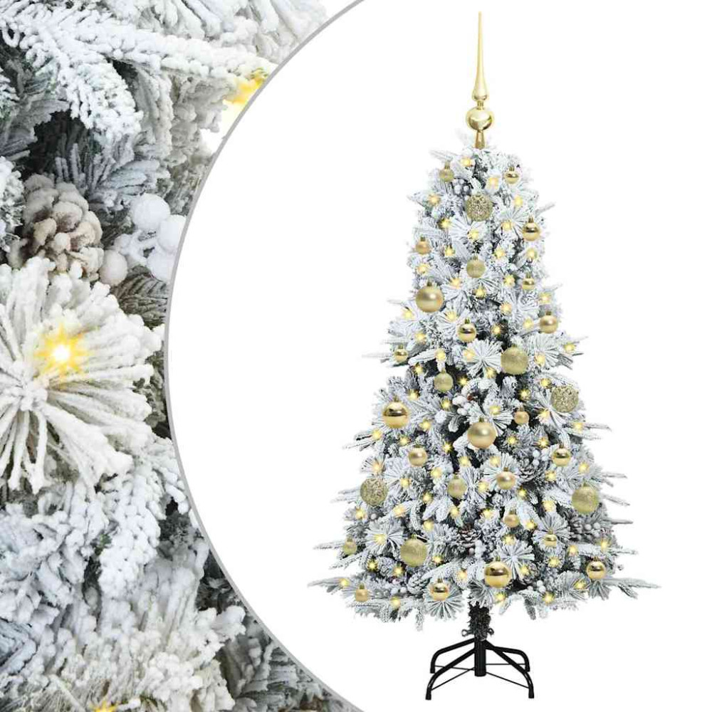Produktbild för Plast Hingad Julgran med 150 LED-lampor Vit 120 cm PE och PVC
