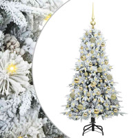 Produktbild för Plast Hingad Julgran med 150 LED-lampor Vit 120 cm PE och PVC