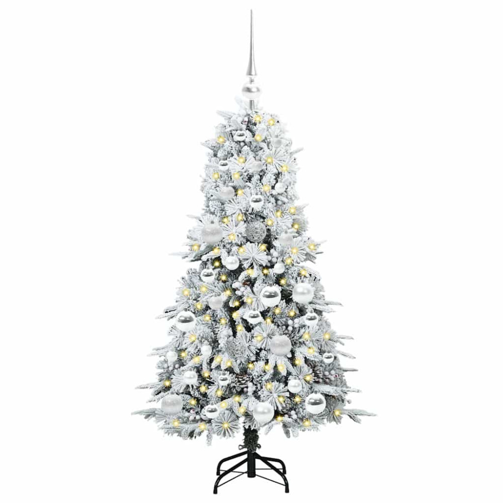 Produktbild för Plast Hingad Julgran med 150 LED-lampor Vit 120 cm PE och PVC