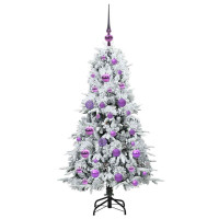 Produktbild för Plast Hingad Julgran med 150 LED-lampor Vit 120 cm PE och PVC