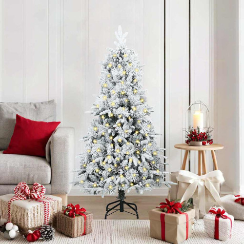 vidaXL Plast Hingad Julgran med 150 LED-lampor Vit 150 cm PE och PVC
