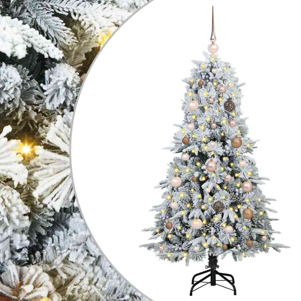 Produktbild för Plast Hingad Julgran med 150 LED-lampor Vit 150 cm PE och PVC