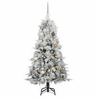 Produktbild för Plast Hingad Julgran med 150 LED-lampor Vit 150 cm PE och PVC