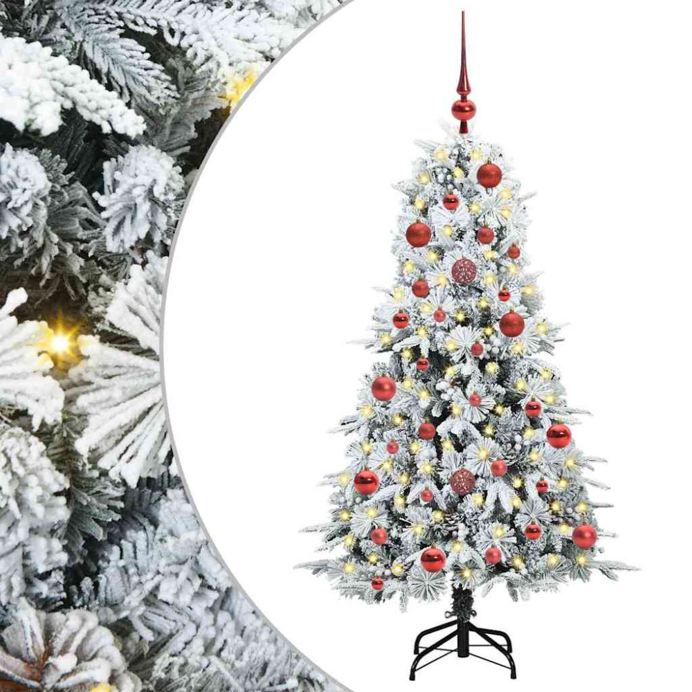 Produktbild för Plast Hingad Julgran med 150 LED-lampor Vit 150 cm PE och PVC