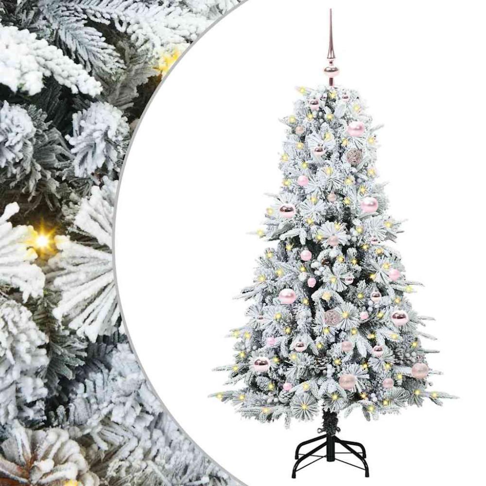 Produktbild för Plast Hingad Julgran med 150 LED-lampor Vit 150 cm PE och PVC
