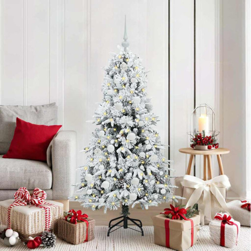 vidaXL Plast Hingad Julgran med 150 LED-lampor Vit 150 cm PE och PVC