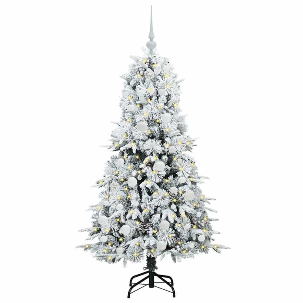 Produktbild för Plast Hingad Julgran med 150 LED-lampor Vit 150 cm PE och PVC