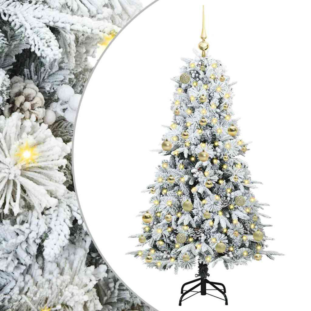Produktbild för Plast Hingad Julgran med 150 LED-lampor Vit 150 cm PE och PVC