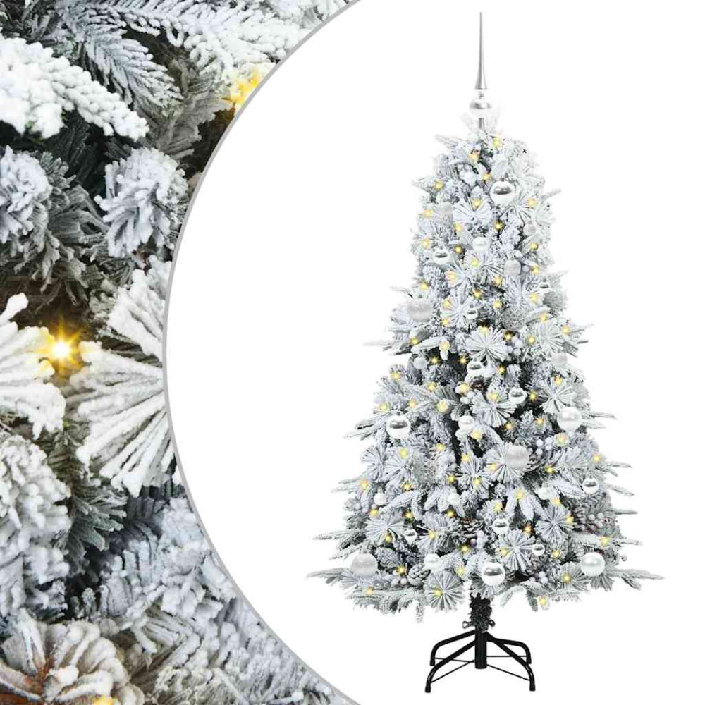 Produktbild för Plast Hingad Julgran med 150 LED-lampor Vit 150 cm PE och PVC