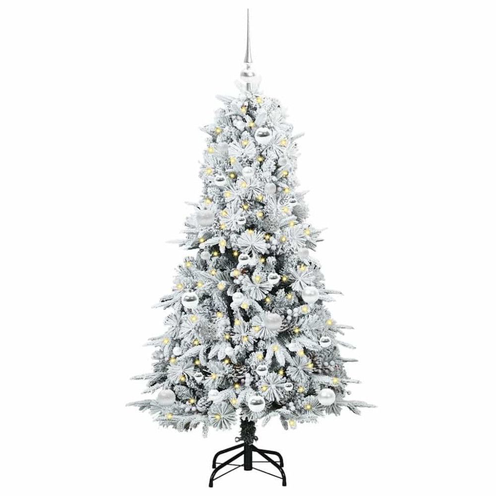 Produktbild för Plast Hingad Julgran med 150 LED-lampor Vit 150 cm PE och PVC