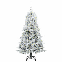 Produktbild för Plast Hingad Julgran med 150 LED-lampor Vit 150 cm PE och PVC