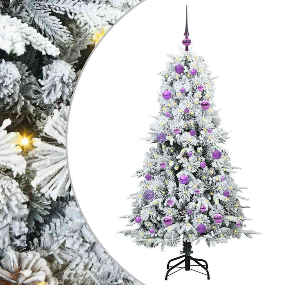 Produktbild för Plast Hingad Julgran med 150 LED-lampor Vit 150 cm PE och PVC