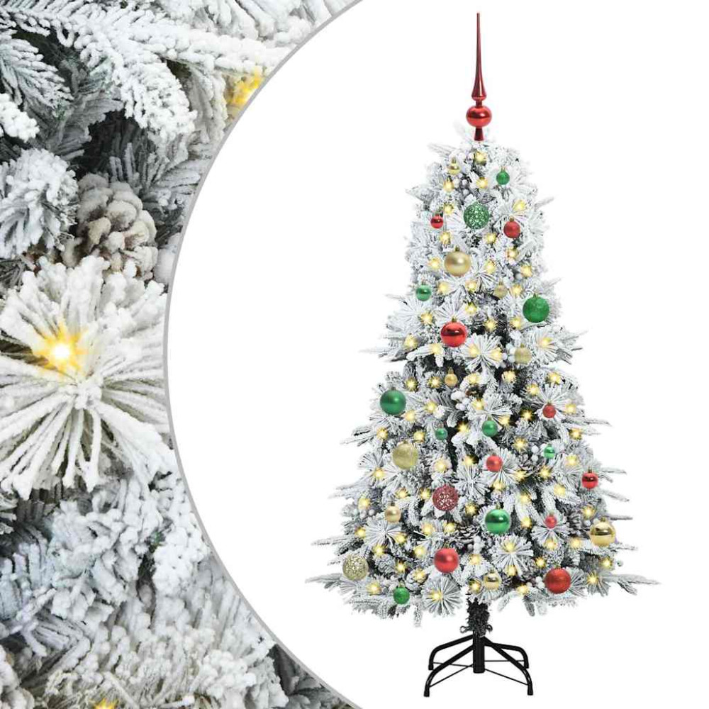 Produktbild för Plast Hingad Julgran med 150 LED-lampor Vit 150 cm PE och PVC