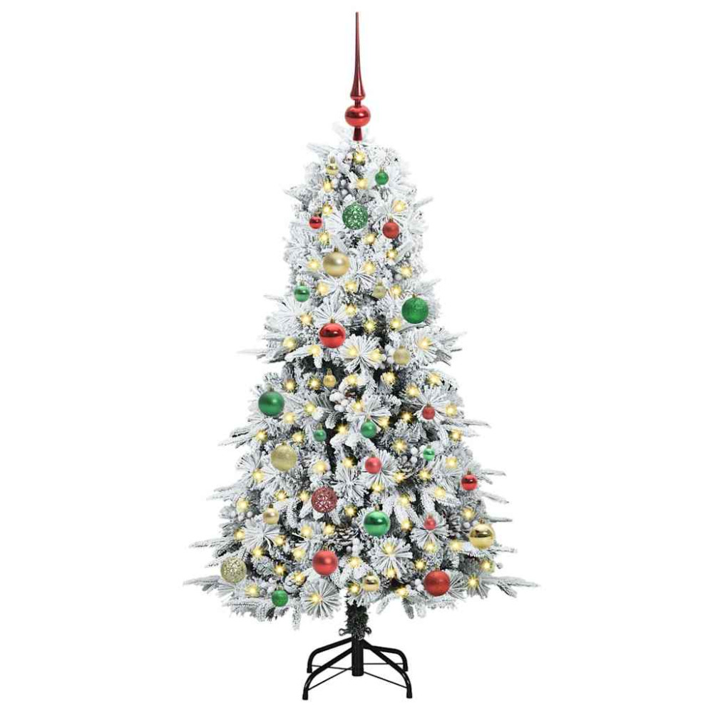 Produktbild för Plast Hingad Julgran med 150 LED-lampor Vit 150 cm PE och PVC