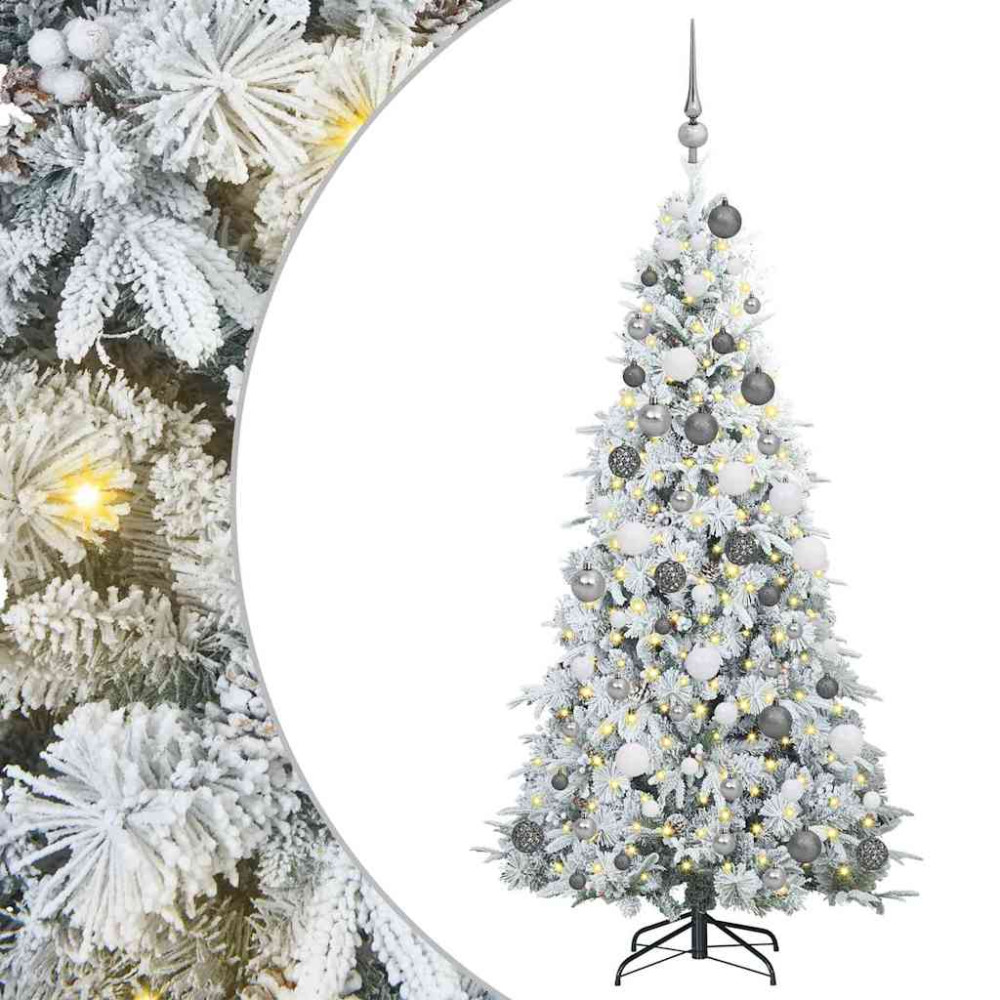 Produktbild för Plast Hingad Julgran med 300 LED-lampor Vit 180 cm PE och PVC
