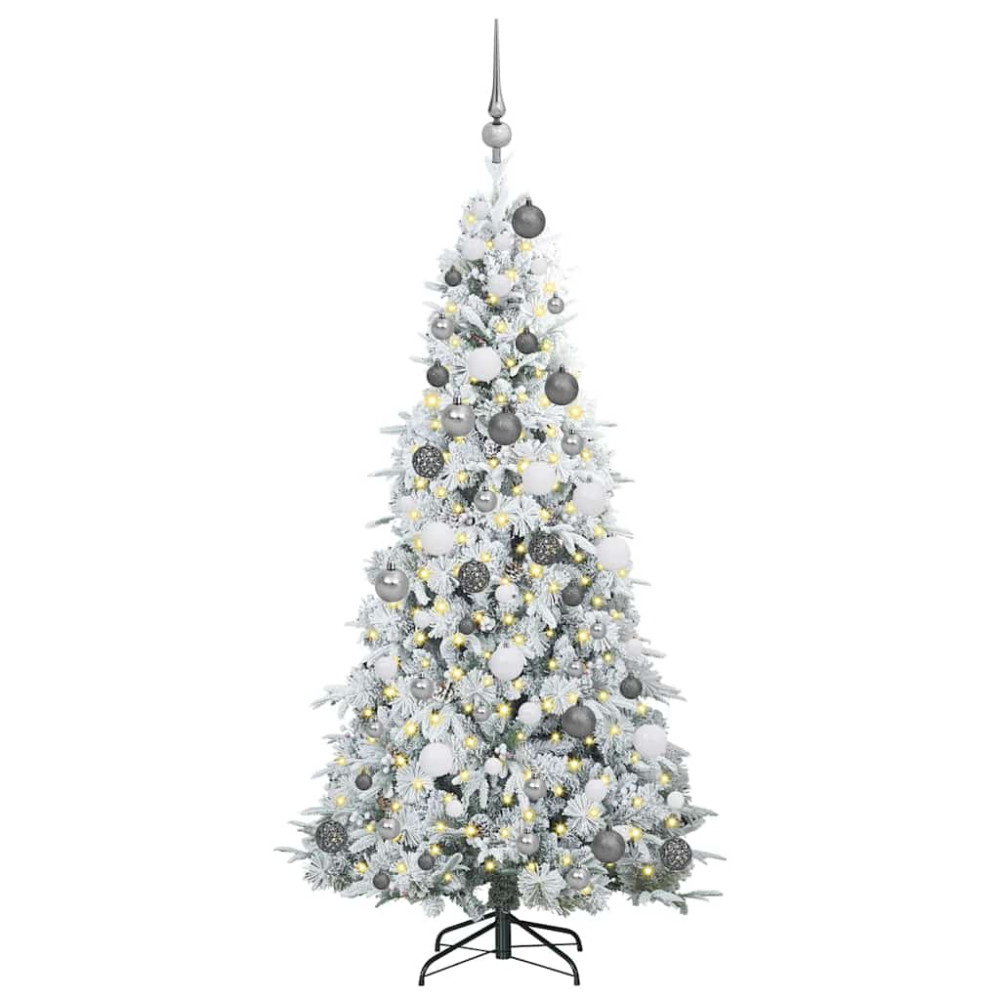 Produktbild för Plast Hingad Julgran med 300 LED-lampor Vit 180 cm PE och PVC