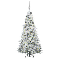 Produktbild för Plast Hingad Julgran med 300 LED-lampor Vit 180 cm PE och PVC