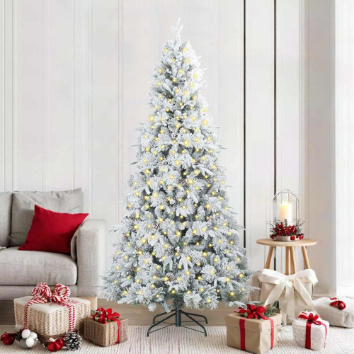 vidaXL Plast Hingad Julgran med 300 LED-lampor Vit 210 cm PE och PVC