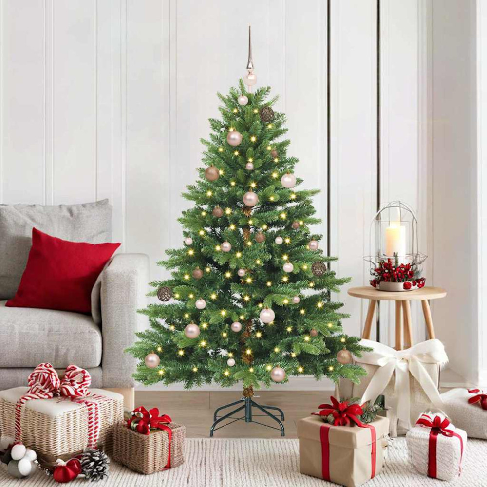 Produktbild för Konstgjord julgran med 150 LED-lampor Grön 150 cm PE och PVC