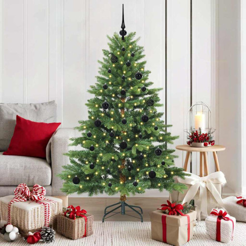 vidaXL Konstgjord julgran med 150 LED-lampor Grön 150 cm PE och PVC