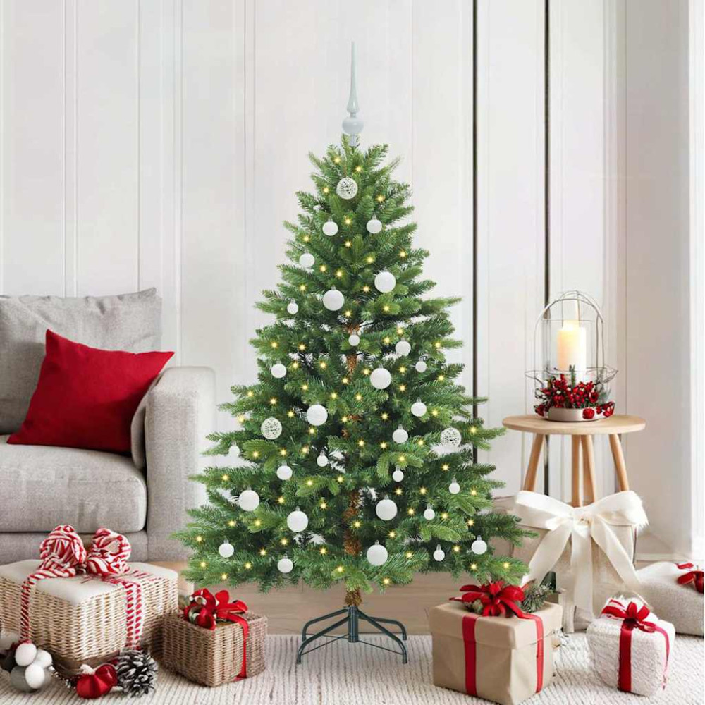 Produktbild för Konstgjord julgran med 150 LED-lampor Grön 150 cm PE och PVC