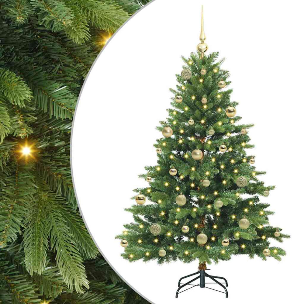Produktbild för Konstgjord julgran med 150 LED-lampor Grön 150 cm PE och PVC