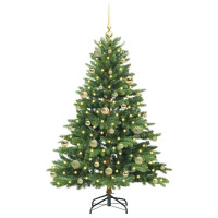 Produktbild för Konstgjord julgran med 150 LED-lampor Grön 150 cm PE och PVC