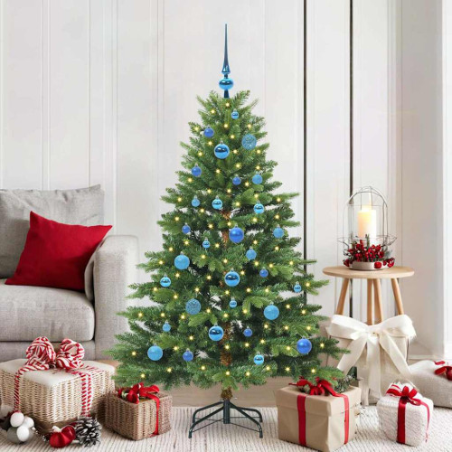 vidaXL Konstgjord julgran med 150 LED-lampor Grön 150 cm PE och PVC