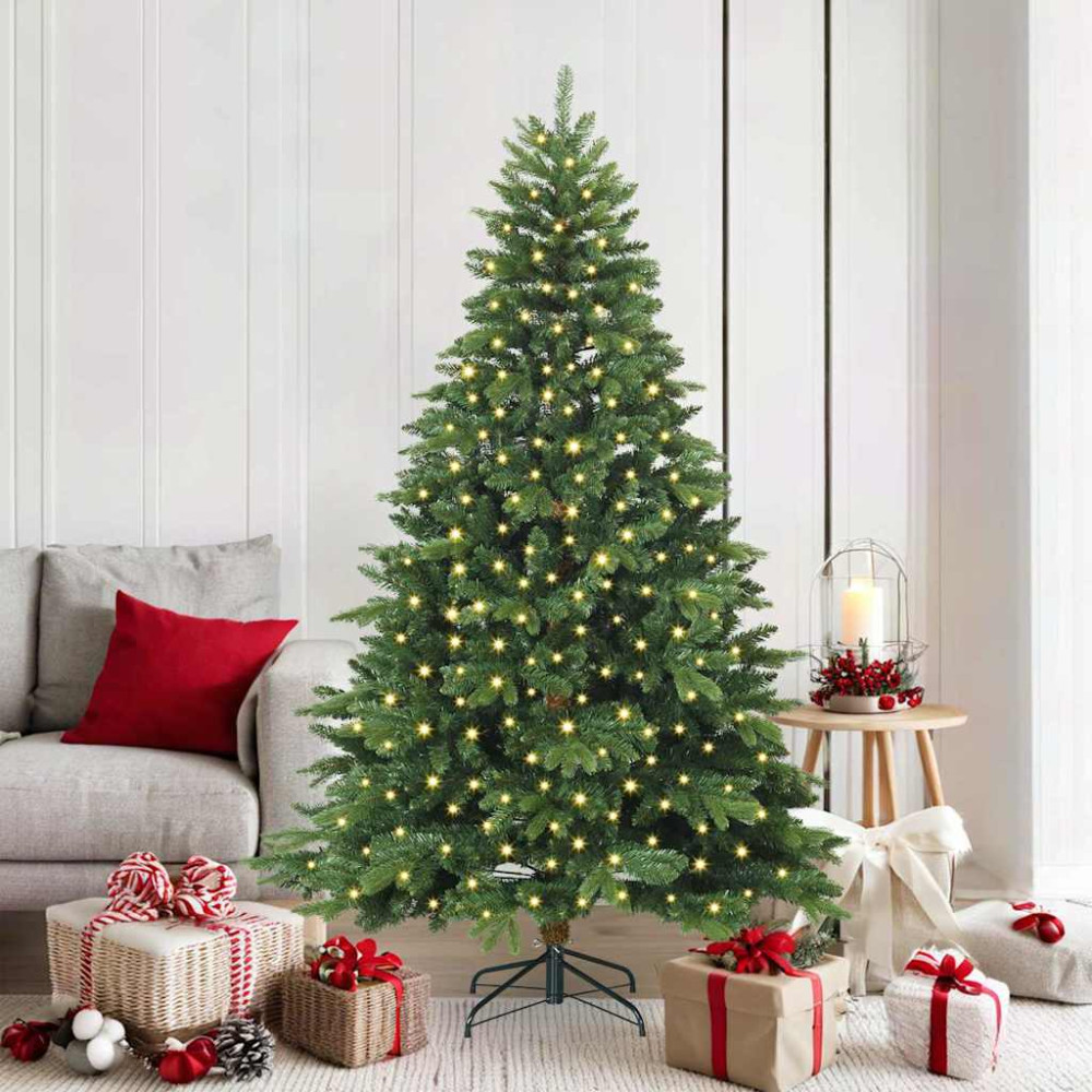 Produktbild för Konstgjord julgran med 300 LED-lampor Grön 180 cm PE och PVC