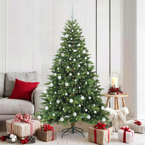 vidaXL Konstgjord julgran med 300 LED-lampor Grön 180 cm PE och PVC