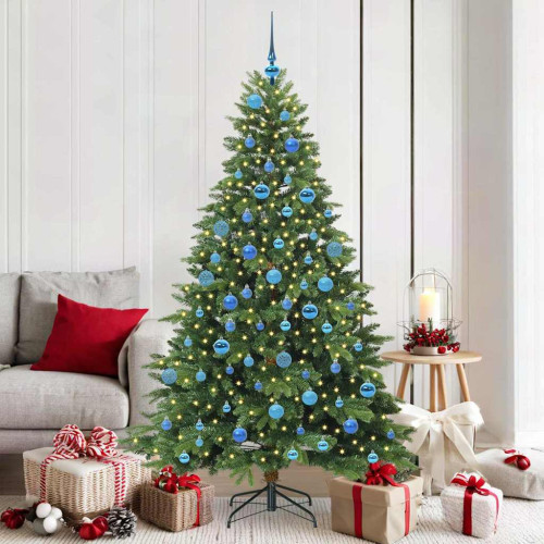 vidaXL Konstgjord julgran med 300 LED-lampor Grön 180 cm PE och PVC