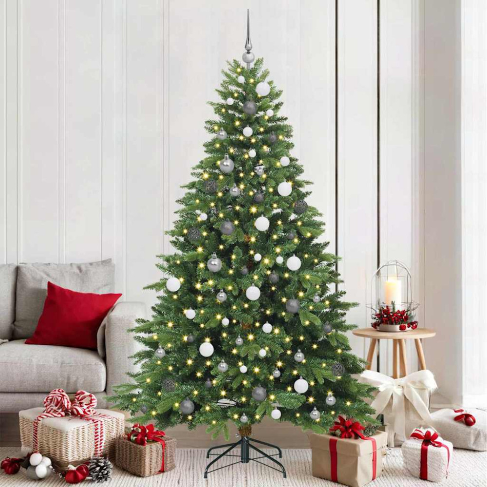 Produktbild för Konstgjord julgran med 300 LED-lampor Grön 210 cm PE och PVC