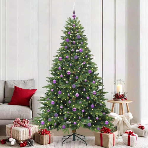 vidaXL Konstgjord julgran med 300 LED-lampor Grön 210 cm PE och PVC