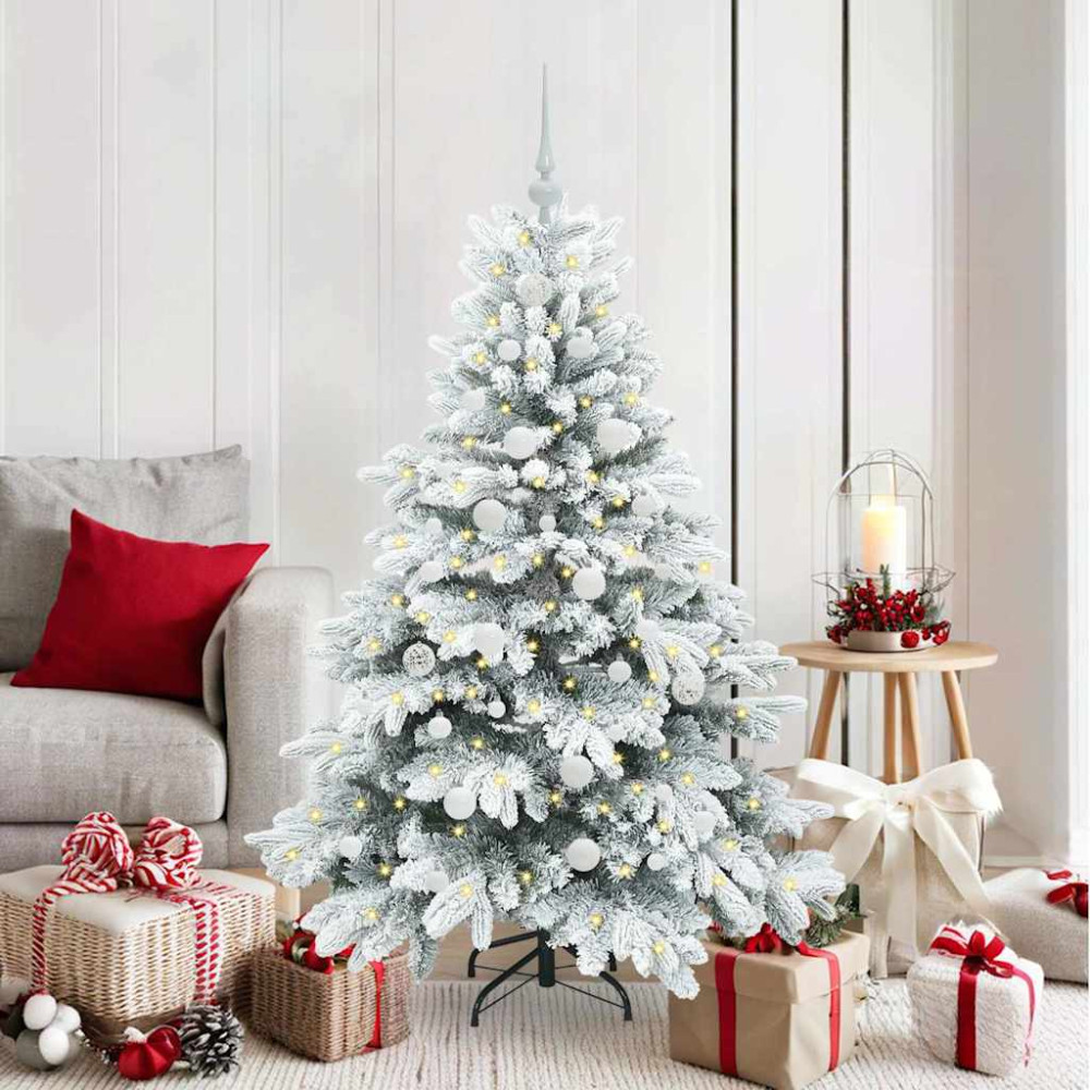Produktbild för Konstgjord julgran med 150 LED-lampor Vit 150 cm PE och PVC