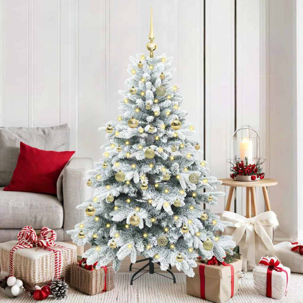 Produktbild för Konstgjord julgran med 150 LED-lampor Vit 150 cm PE och PVC