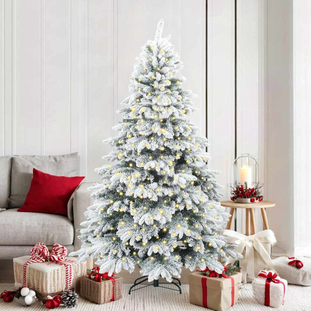 Produktbild för Konstgjord julgran med 300 LED-lampor Vit 180 cm PE och PVC