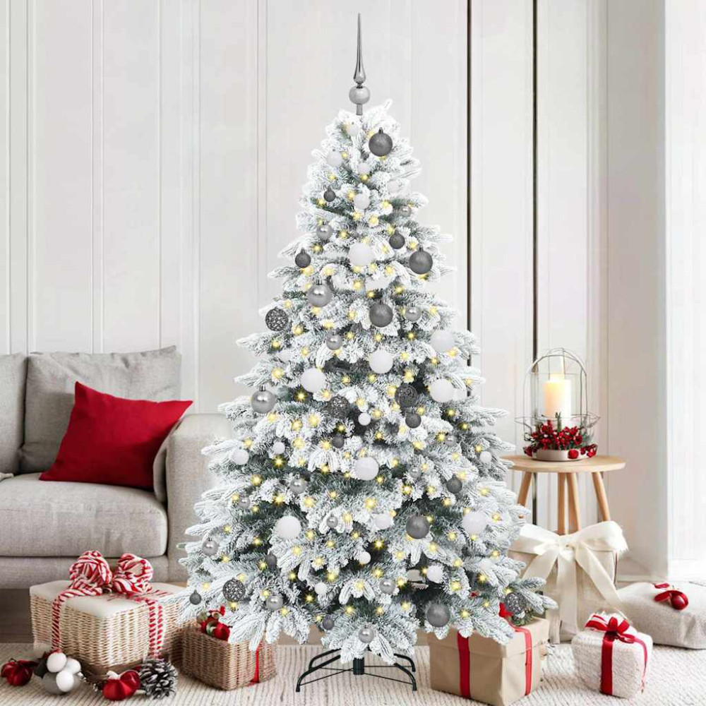 Produktbild för Konstgjord julgran med 300 LED-lampor Vit 180 cm PE och PVC