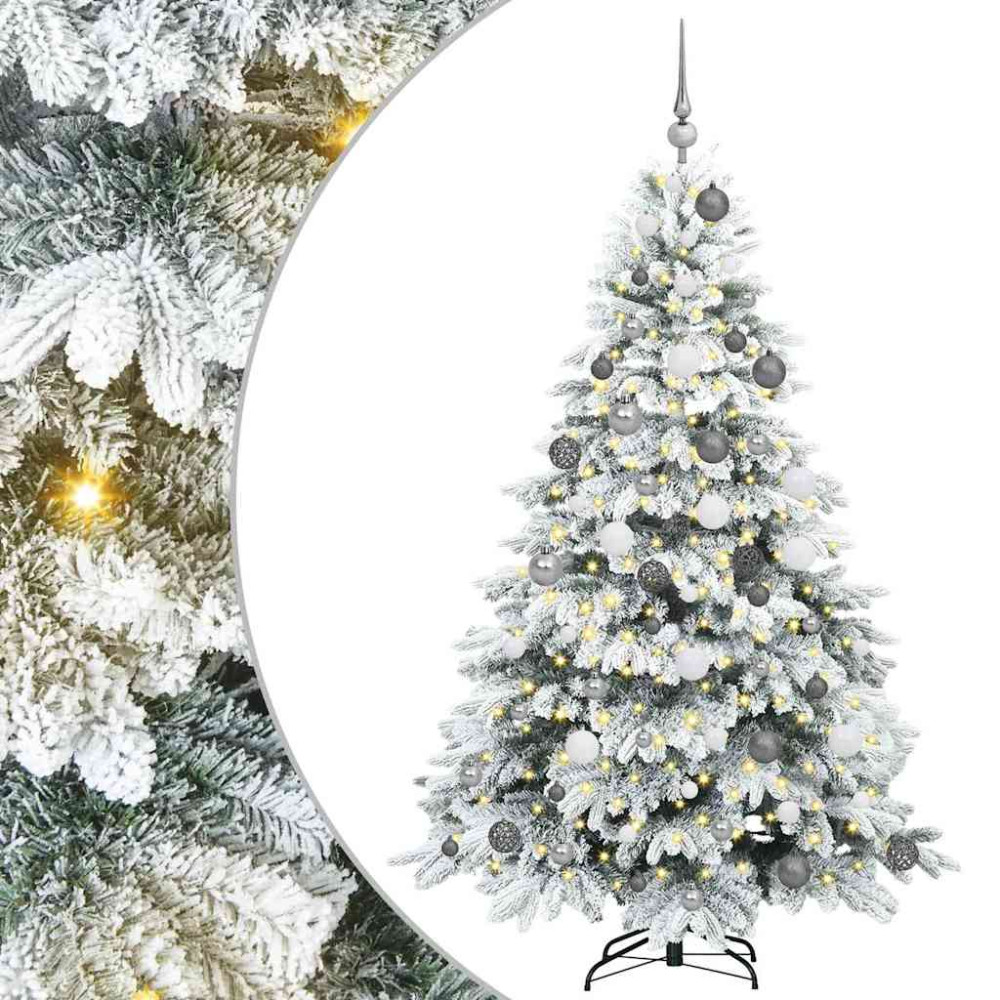 Produktbild för Konstgjord julgran med 300 LED-lampor Vit 180 cm PE och PVC