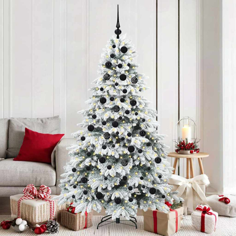 Produktbild för Konstgjord julgran med 300 LED-lampor Vit 180 cm PE och PVC