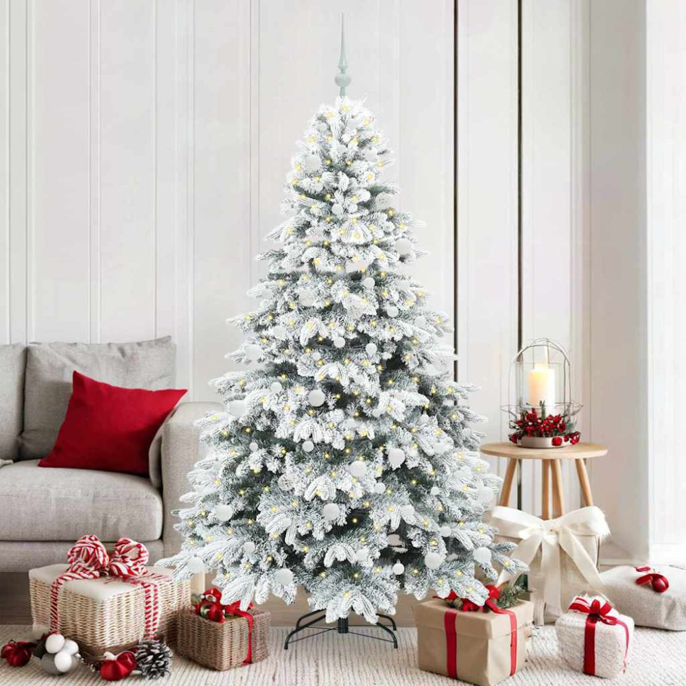 Produktbild för Konstgjord julgran med 300 LED-lampor Vit 180 cm PE och PVC