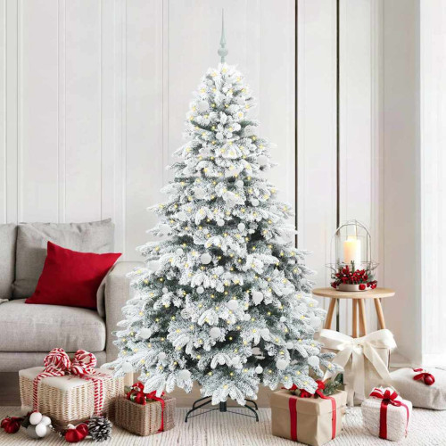 vidaXL Konstgjord julgran med 300 LED-lampor Vit 180 cm PE och PVC
