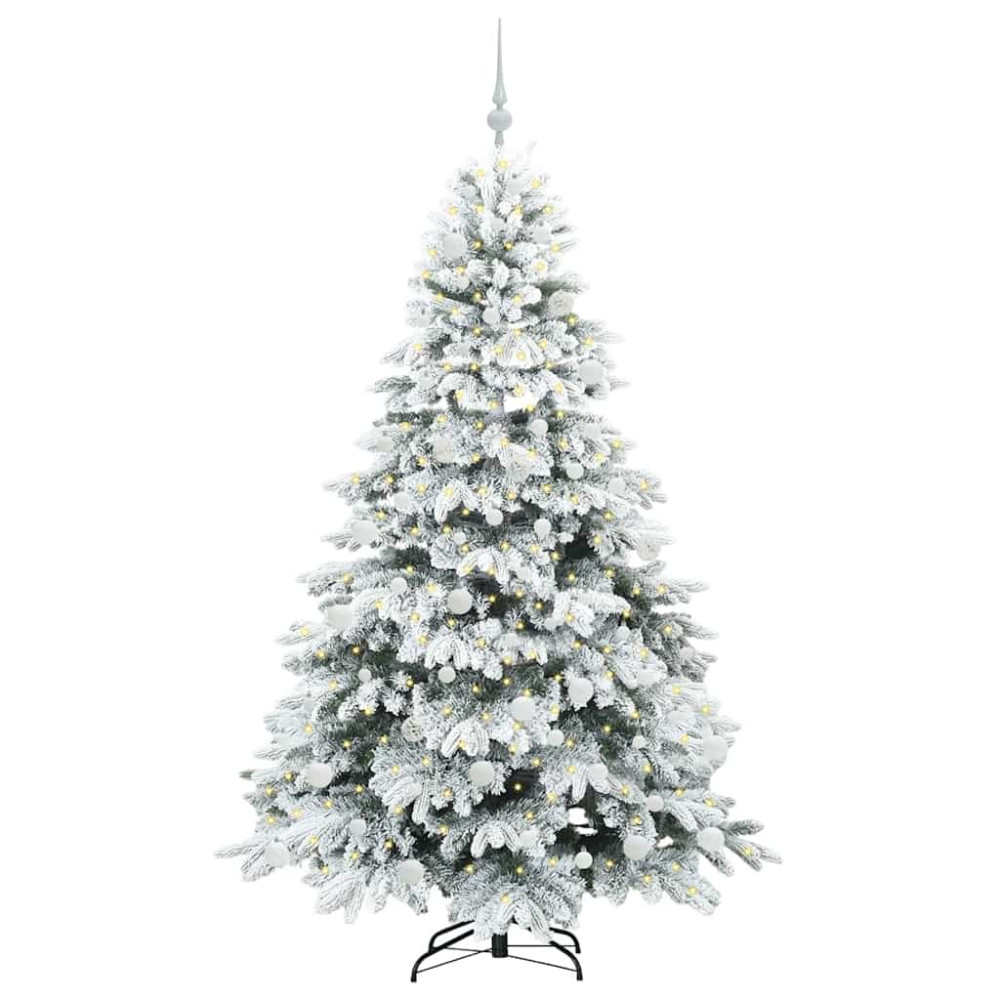 Produktbild för Konstgjord julgran med 300 LED-lampor Vit 180 cm PE och PVC