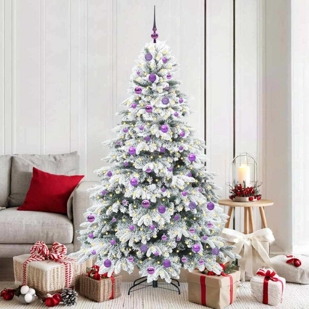 Produktbild för Konstgjord julgran med 300 LED-lampor Vit 180 cm PE och PVC