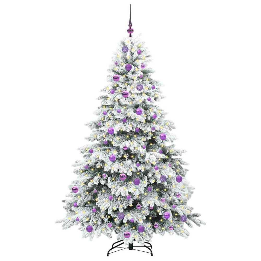 Produktbild för Konstgjord julgran med 300 LED-lampor Vit 180 cm PE och PVC