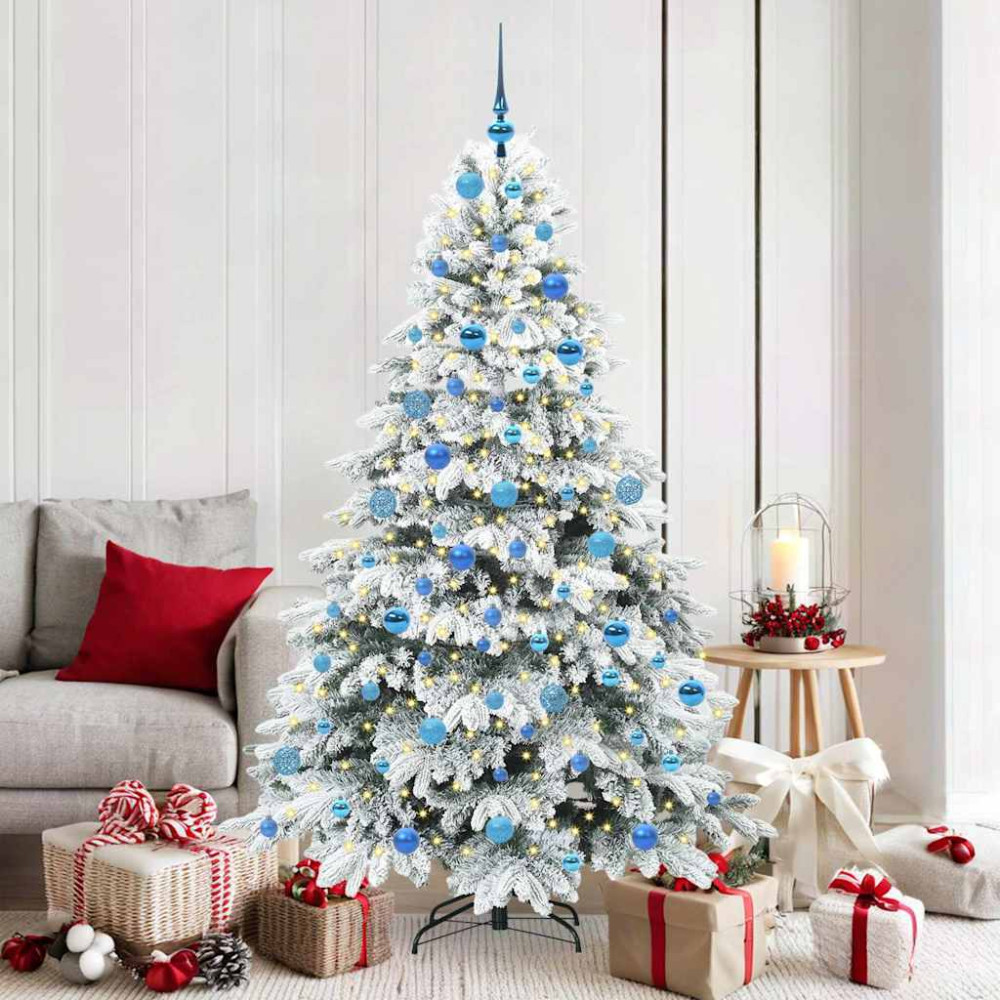 Produktbild för Konstgjord julgran med 300 LED-lampor Vit 180 cm PE och PVC
